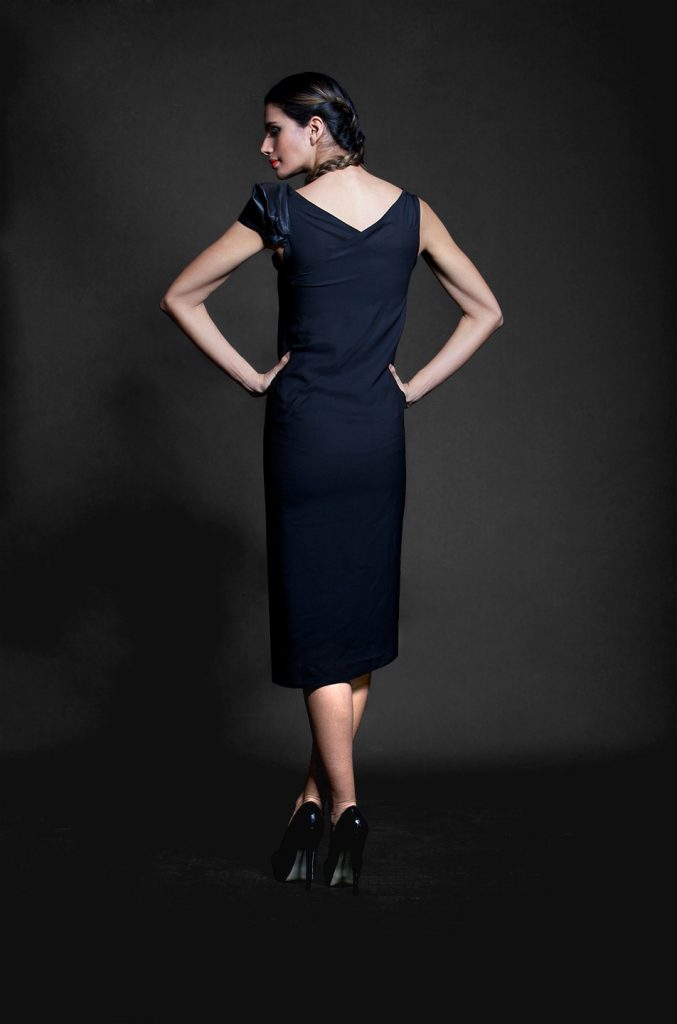 Women RTW black silk dress Calf Length